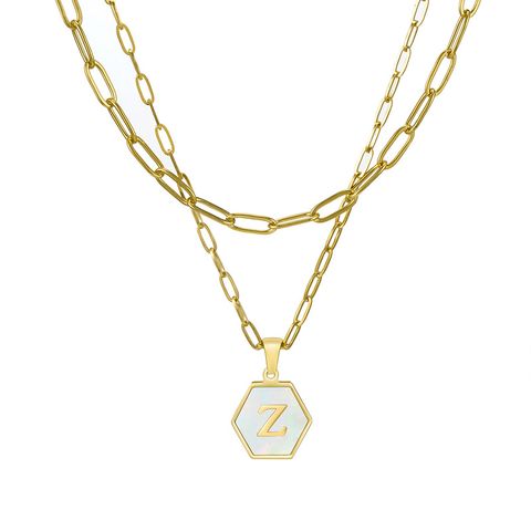 Fashion Hexagon Letter Stainless Steel Layered Necklaces Gold Plated Shell Stainless Steel Necklaces