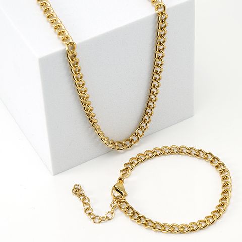 Hip-hop Geometric Stainless Steel Gold Plated Men's Bracelets Necklace