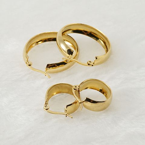 Simple Style Round Gold Plated Stainless Steel Hoop Earrings