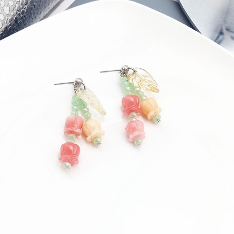 Sweet Flower Resin Beaded Drop Earrings