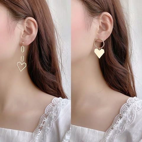 1 Pair Simple Style Heart Shape Chain Iron Drop Earrings