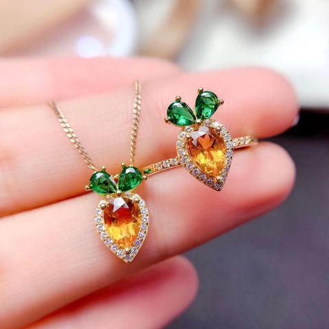 Fashion Carrot Copper Inlay Artificial Diamond Rings Necklace