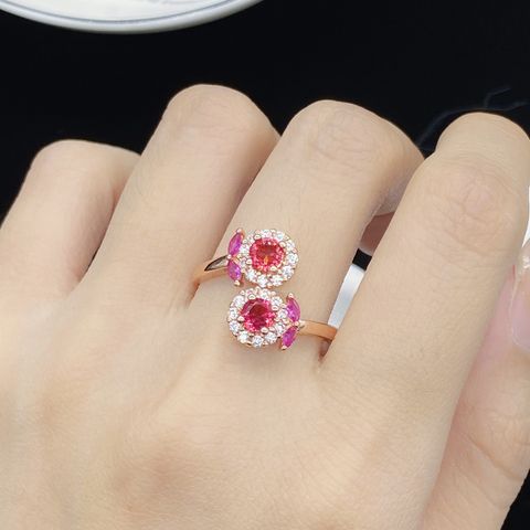 Mode Blume Kupfer Ringe Inlay Künstliche Edelsteine Kupfer Ringe