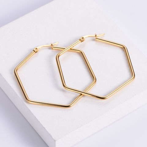 Simple Style Hexagon Plating Titanium Steel Earrings