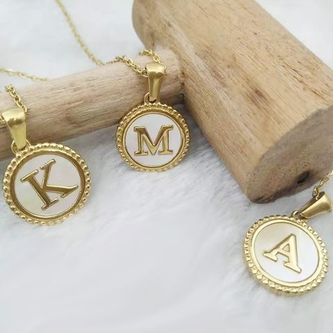Simple Style Round Letter Titanium Steel Pendant Necklace Polishing Gold Plated Shell Stainless Steel Necklaces