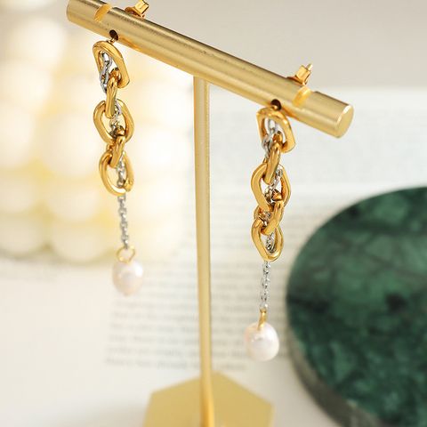 Mode Einfarbig Titan Stahl Tropfenohrringe Perle Überzug Edelstahl Ohrringe