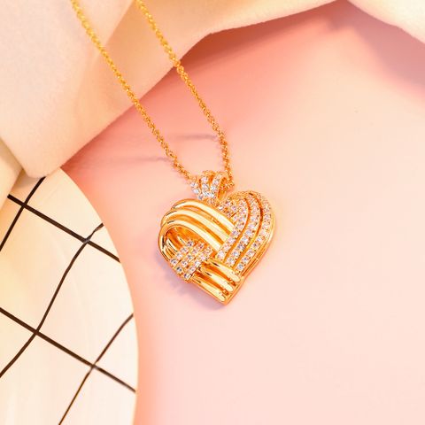 Moda Forma De Corazón Cobre Collar Diamantes De Imitación Artificiales Collares De Cobre