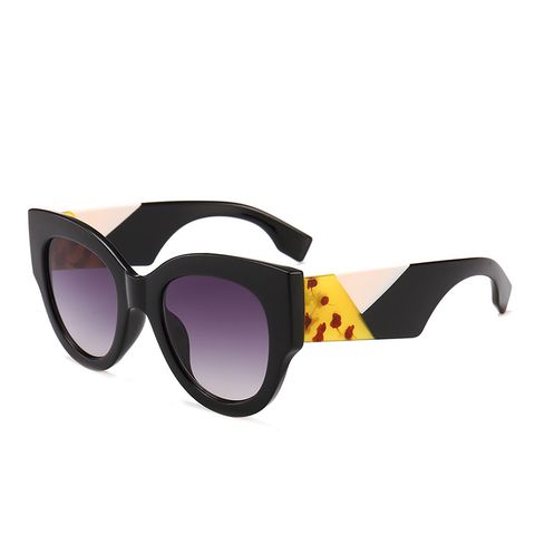 Women's Fashion Color Block Resin Round Frame Full Frame Sunglasses