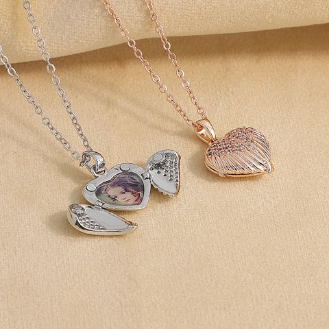 Fashion Heart Shape Copper Pendant Necklace Plating Inlay Artificial Diamond Copper Necklaces