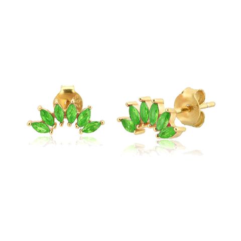 Simple Style Leaf Copper Ear Studs Gold Plated Zircon Copper Earrings
