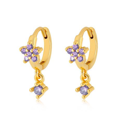 Simple Style Flower Copper Drop Earrings Inlay Rhinestones Copper Earrings