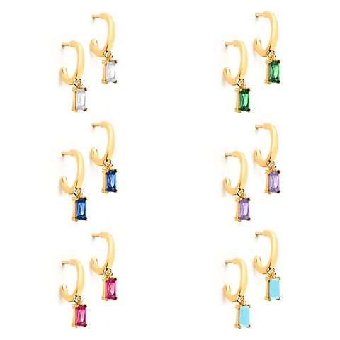 Simple Style Rectangle Copper Dangling Earrings Gold Plated Rhinestones Copper Earrings