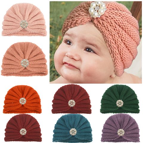 Children Unisex Fashion Solid Color Pearl Baby Hat