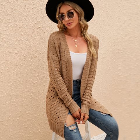 Women's Sweater Long Sleeve Sweaters & Cardigans Hollow Out Fashion Solid Color