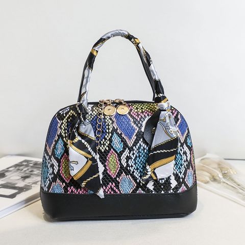 Women's Small All Seasons Pu Leather Printing Fashion Ribbon Square Zipper Dome Bag