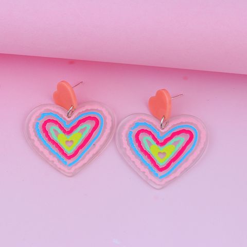 Cartoon Style Heart Shape Arylic Drop Earrings