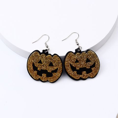 1 Pair Retro Funny Pumpkin Bat Skull Arylic Drop Earrings