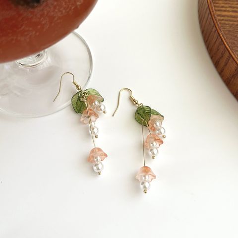Sweet Flower Metal Tassel Artificial Pearls Drop Earrings