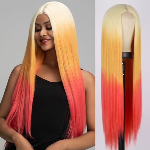 Women's Fashion Gold Cosplay High Temperature Wire Centre Parting Long Straight Hair Wigs
