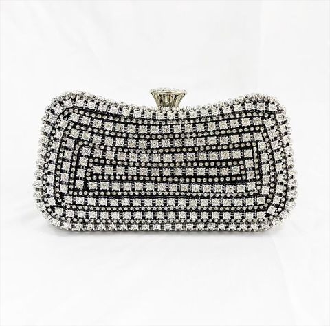Black Gold Silver Polyester Solid Color Rhinestone Square Clutch Evening Bag