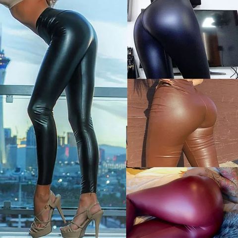Women's Sexy Solid Color Full Length Leather Pants