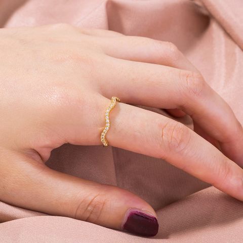 Fashion Waves Copper Gold Plated Zircon Rings In Bulk