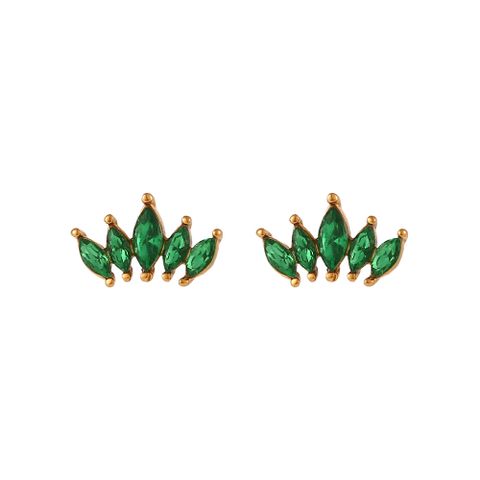 Simple Style Leaf Flower Inlay Stainless Steel Zircon Gold Plated Ear Studs