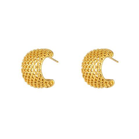 Fashion C Shape Plating Stainless Steel Gold Plated Hoop Earrings