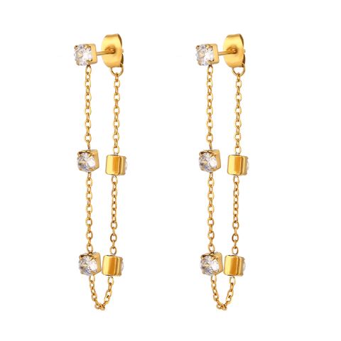 Fashion Square Plating Inlay Stainless Steel Zircon Gold Plated Drop Earrings