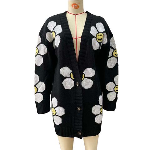 Women's Cardigan Long Sleeve Sweaters & Cardigans Casual Flower