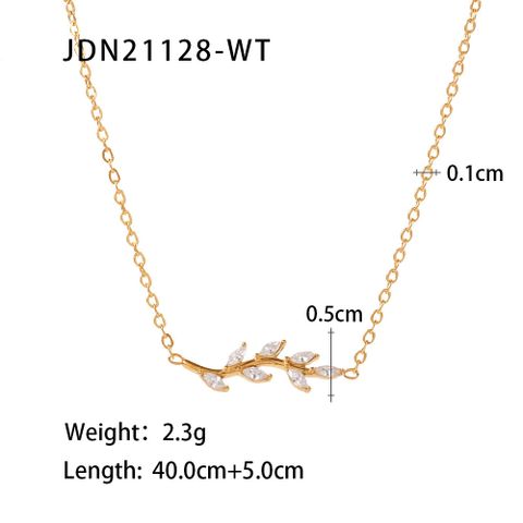 Elegant Leaf Titanium Steel Necklace Plating Rhinestones Stainless Steel Necklaces