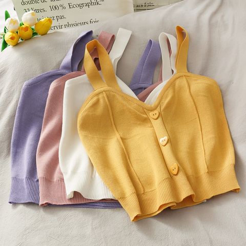 Women's Camisole Tank Tops Front Button Button Casual Fashion Simple Style Heart Shape Solid Color