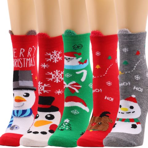 Women's Casual Cartoon Snowman Polyester Cotton Polyester Jacquard Socks Ankle Socks