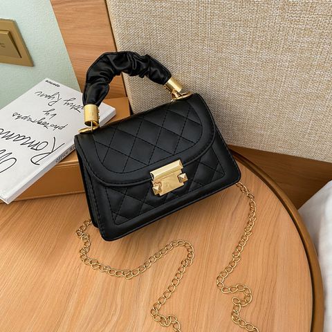 Women's Small Pu Leather Solid Color Fashion Square Lock Clasp Crossbody Bag