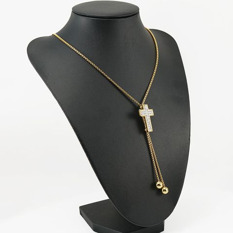 Fashion Cross Titanium Steel Pendant Necklace Inlay Zircon Stainless Steel Necklaces