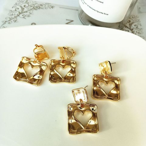 Retro Square Heart Shape Alloy Hollow Out Earrings