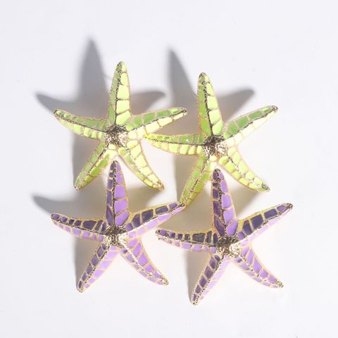 Fashion Starfish Alloy Enamel Ear Studs 1 Pair