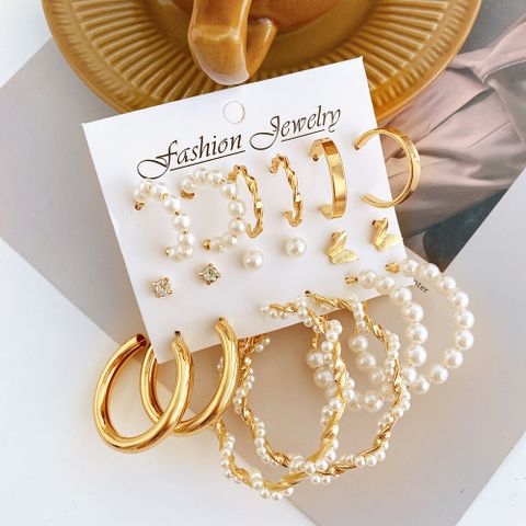 Fashion Butterfly Alloy Plating Artificial Pearls Earrings 1 Set