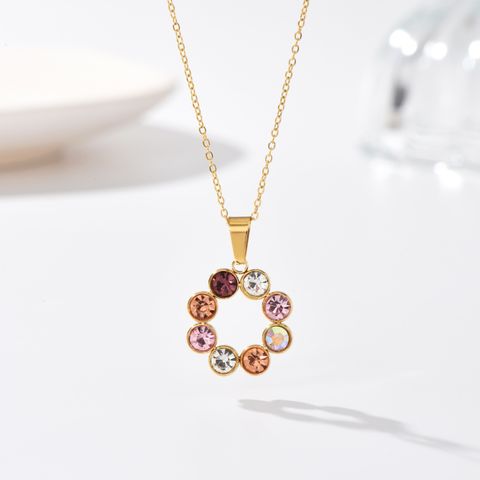 Simple Style Circle Stainless Steel Inlay Zircon Pendant Necklace