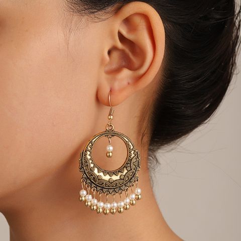 Bohemian Geometric Alloy Hollow Out Artificial Pearls Women's Earrings
