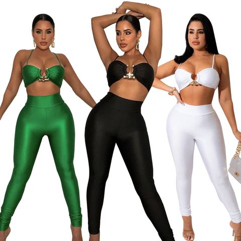 Mujeres Sexy Color Sólido Poliéster Escotado Por Detrás Conjuntos De Pantalones