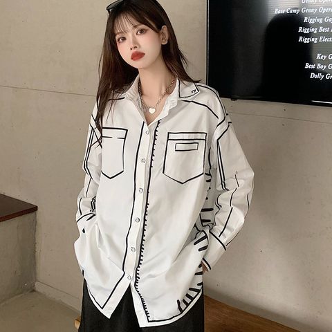 Women's Blouse Long Sleeve Blouses Patchwork Casual Printing