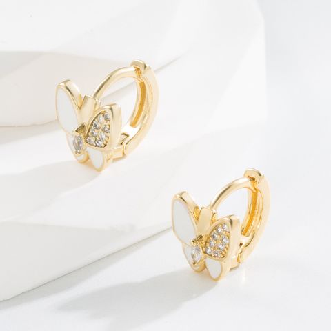 Fashion Shamrock Butterfly Copper Hoop Earrings Enamel Inlay Zircon Copper Earrings