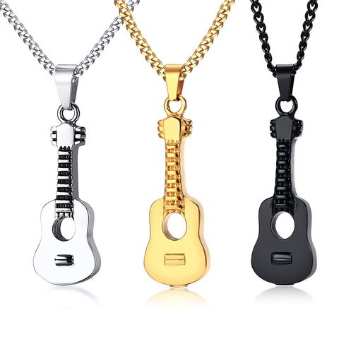 Fashion Guitar Titanium Steel Pendant Necklace Plating Stainless Steel Necklaces