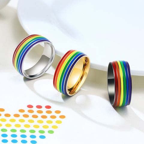 Fashion Geometric Rainbow Titanium Steel Rings Epoxy Stainless Steel Rings