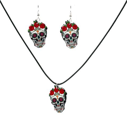 Fashion Rose Flower Skull Alloy Women's Earrings Necklace