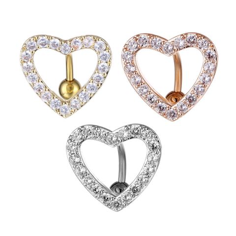 Fashion Heart Shape Copper Inlaid Zircon Unisex Belly Ring 1 Piece