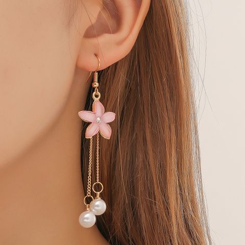 Simple Style Flower Alloy Tassel Artificial Pearls Women's Drop Earrings 1 Pair