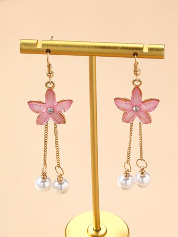 Simple Style Flower Alloy Tassel Artificial Pearls Women's Drop Earrings 1 Pair