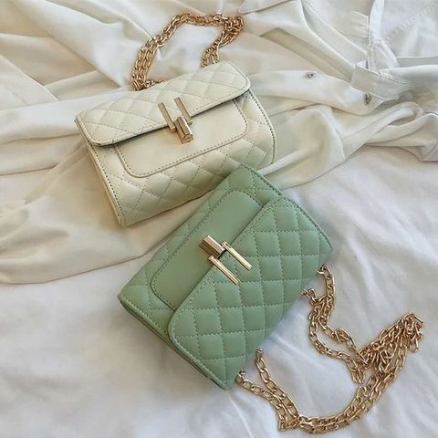 Women's Small Pu Leather Lingge Fashion Square Lock Clasp Crossbody Bag